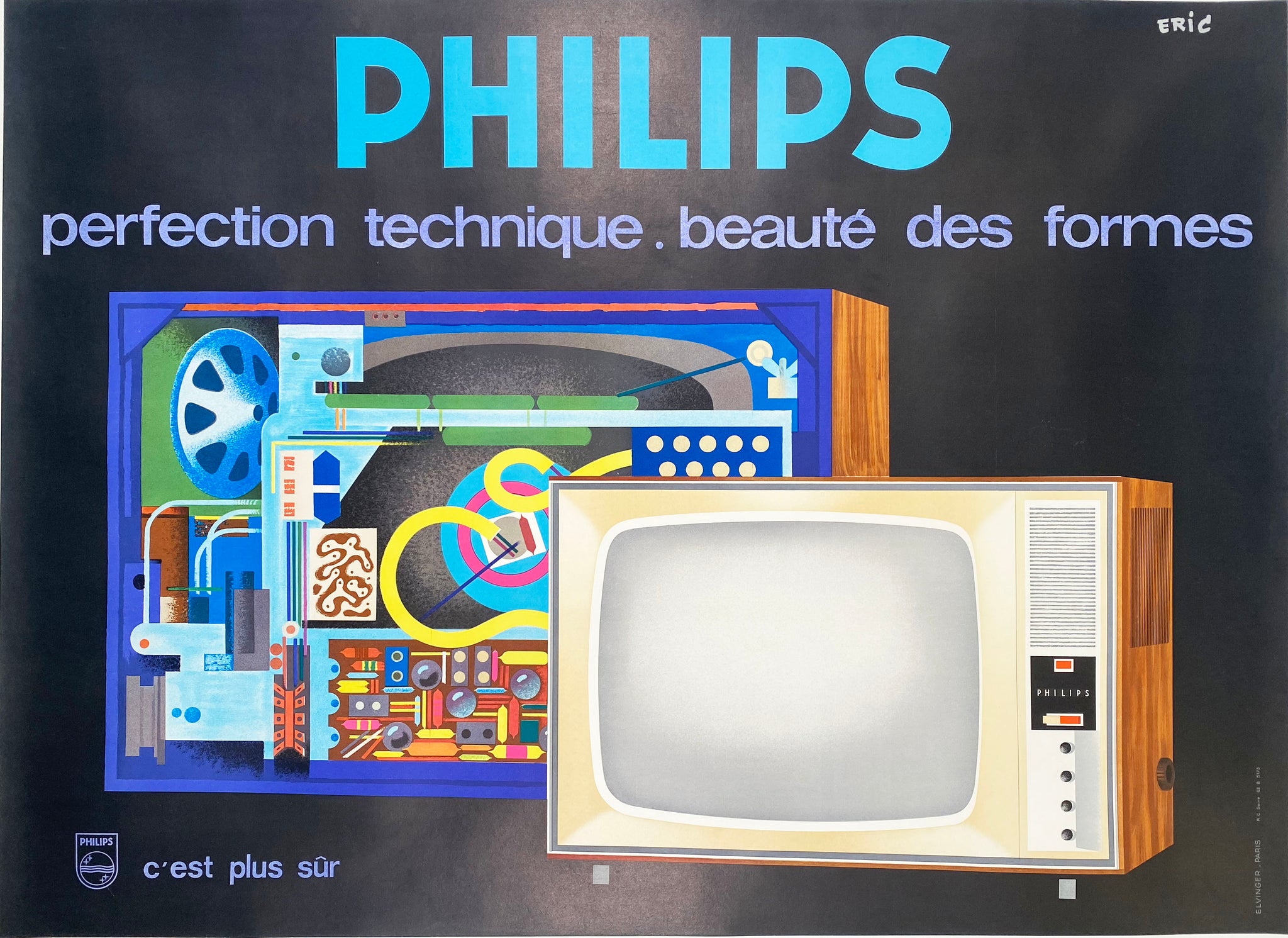 krant Bedankt ontwerp Philips Electronics - Vintage French poster by "Eric" 1960 – Affiche Studio  & Gallery
