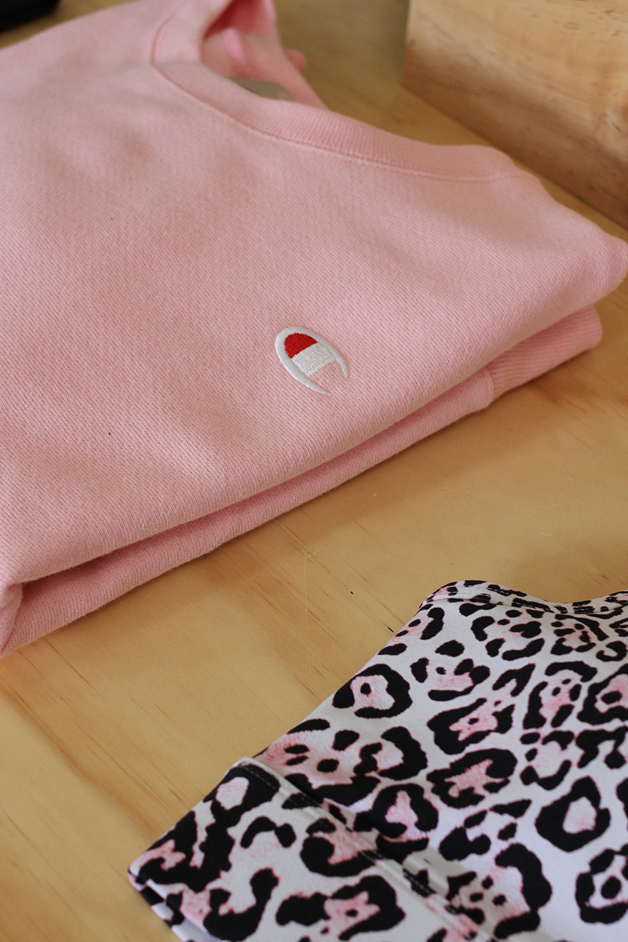 champion pink rev weave crew