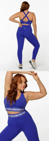 Lorna Jane Qualify Longline Sports Bra and No Chafe Full Length Legging in Magnetic Blue at Goals Arrowtown NZ