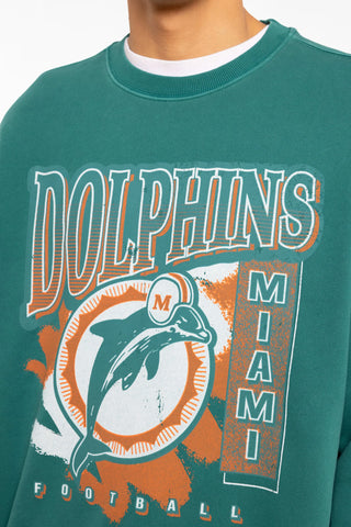 A close up of the Mitchell & Ness Dolphins Paintbrush Crew