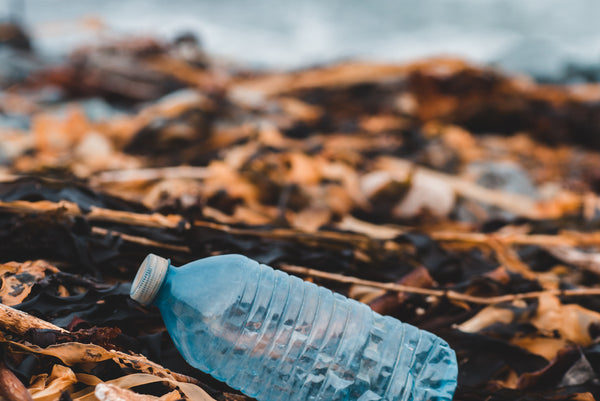 A plastic bottle lying on the beach