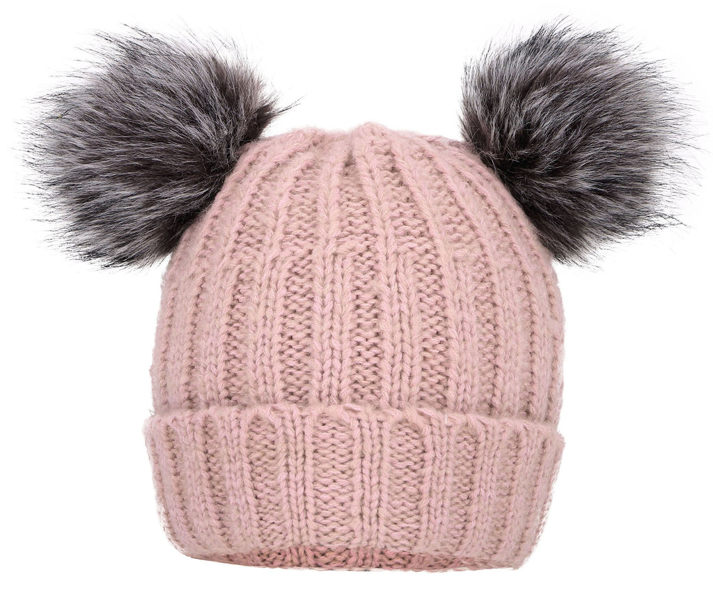 Sherpa Lined Cable Knit Beanie with Faux Fur Pompom Ears – Arctic Paw
