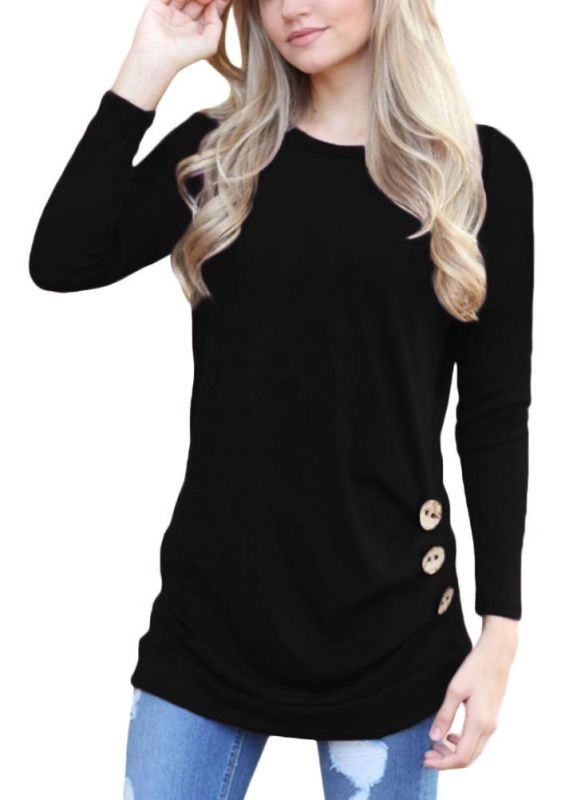 B/ Chicloth Long Sleeves Side Buttoned T-shirt - Black / M