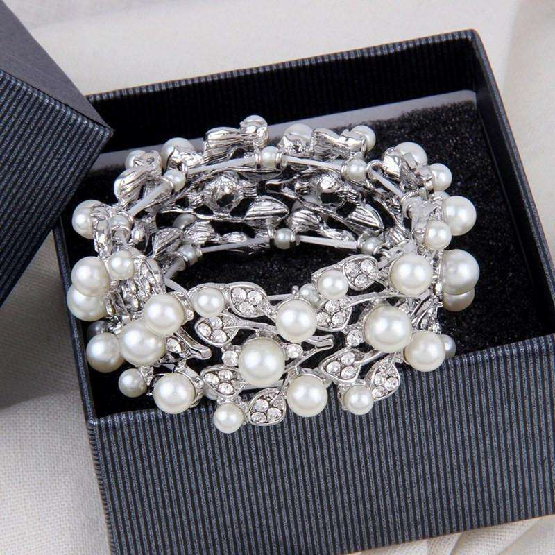 Vintage Silver Crystal Bridal Bracelet Pearl - "Melissa"