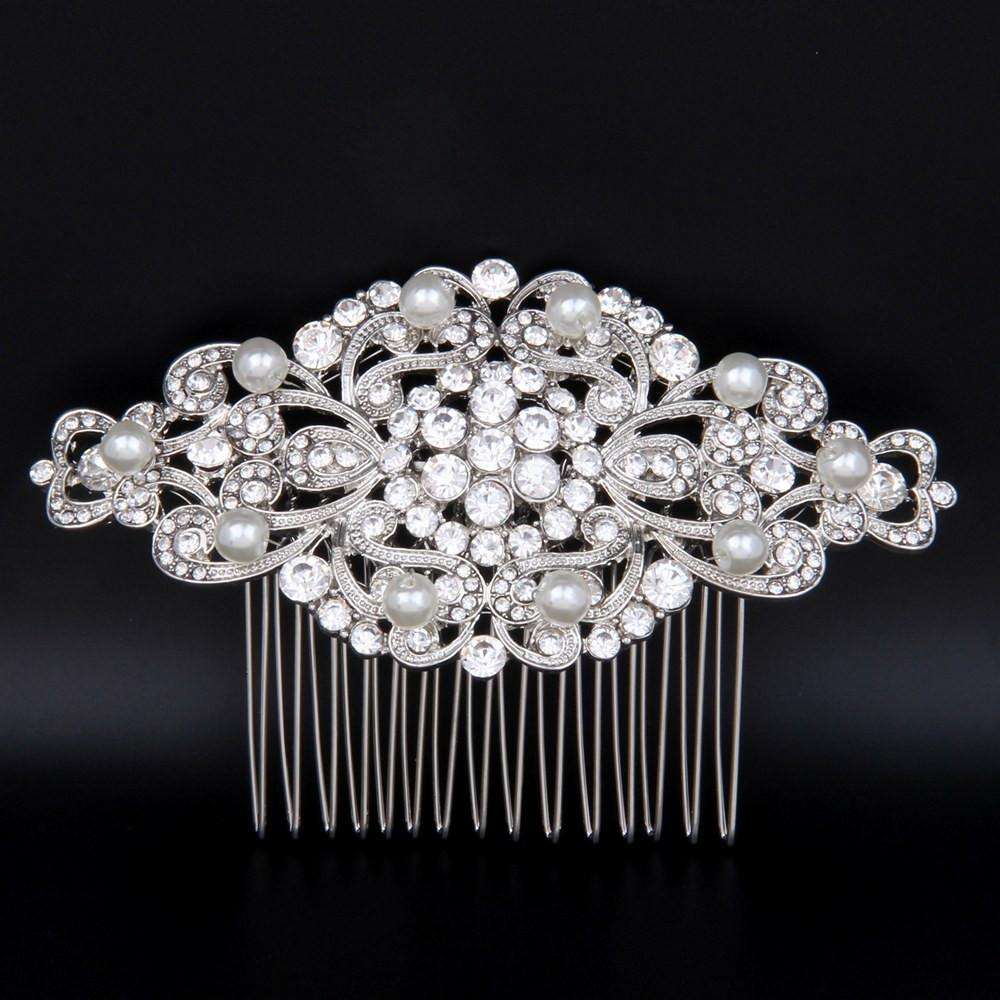 Bridal Hair Comb With Pearl Vintage Art Deco Silver 0258