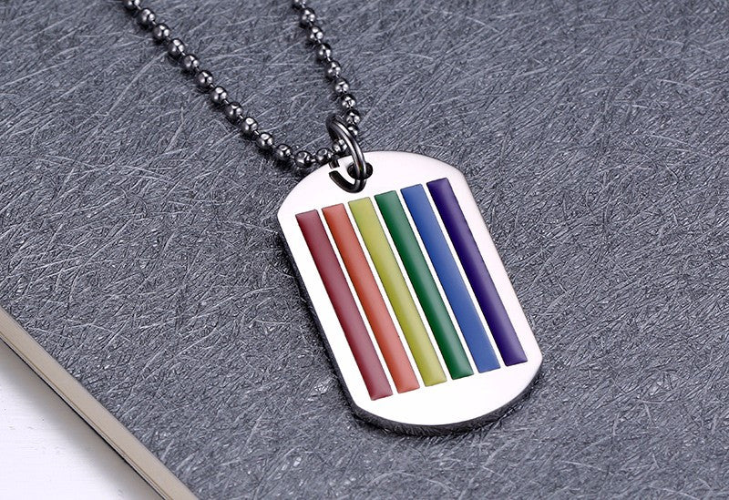 Rainbow Dog Tag Pendant Necklace