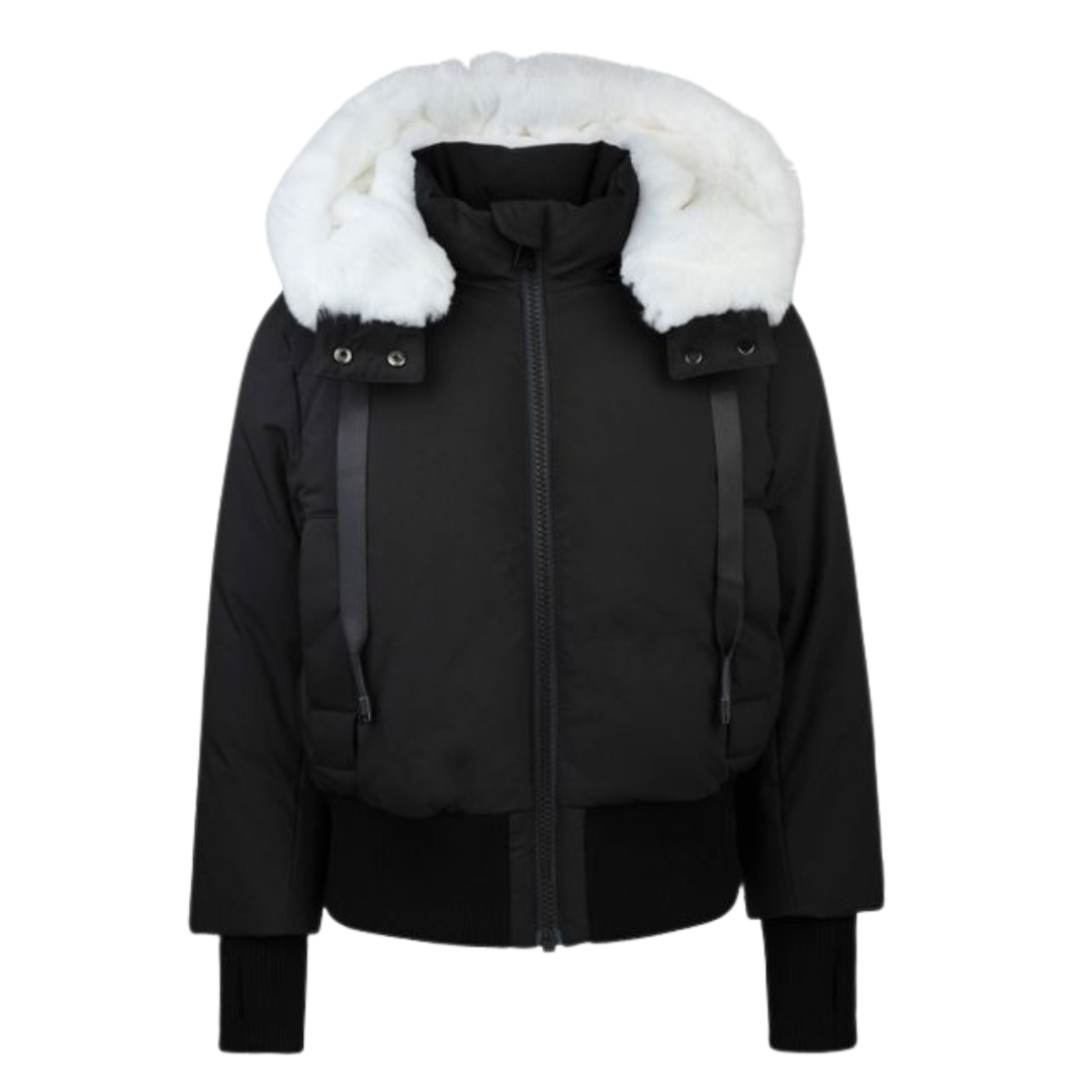 Black White Fur Hood and Rib Waist Bomber - The Red Balloon product image