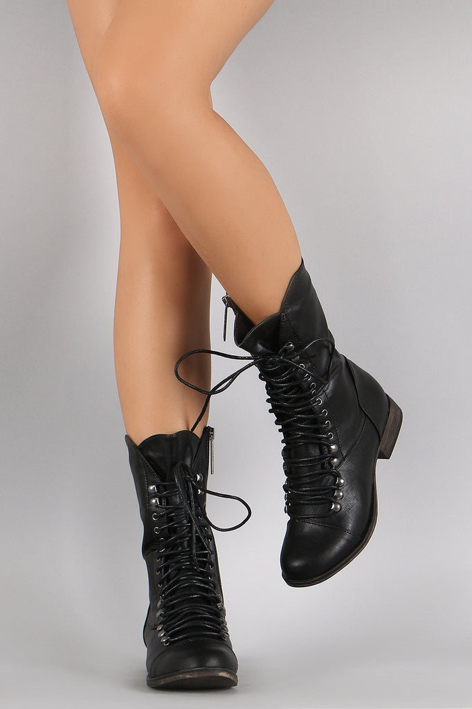 Breckelle Combat Lace Up Mid Calf Boots 