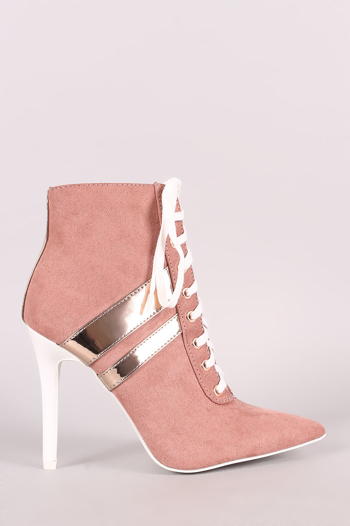 Qupid Sporty Lace Up Pointy Toe Booties 