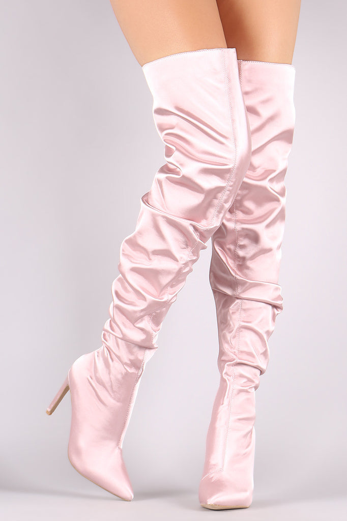 pink satin thigh high boots