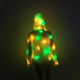 LED Windbreaker Hooded Zip Up Jacket Remote Control Light Up Party Neon LED