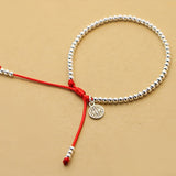 New  S925 Sterling Silver Beads  Bracelet   Handmade Lucky Red Rope  Bangle Nice Jewelry
