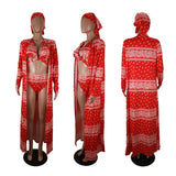 Bandana Paisley Print Swimsuit Women High Waist Bikini Set Cover Up 4 Pieces Set Kaftan Beach Swimwear Beachwear