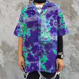 Hip Hop Shirt Streetwear Mens Hawaiian Shirt Paisley Tie-dyed Harajuku Beach Shirt High Street Shirts Summer Tops Short Sleeve