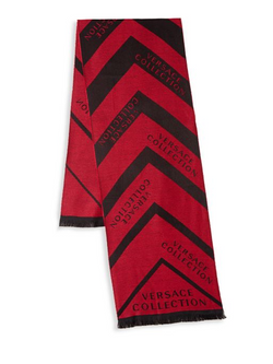 Versace 意大利雪佛龍羊毛圍巾 (紅/黑色)
