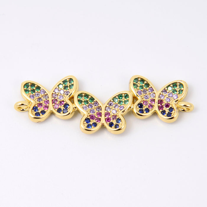 33.7mm Gold Butterflies Link Charm Rhinestone, Butterfly Connector, Bracelet Connector Charms, Jewelry Making DIY Bracelet Necklace Supplies