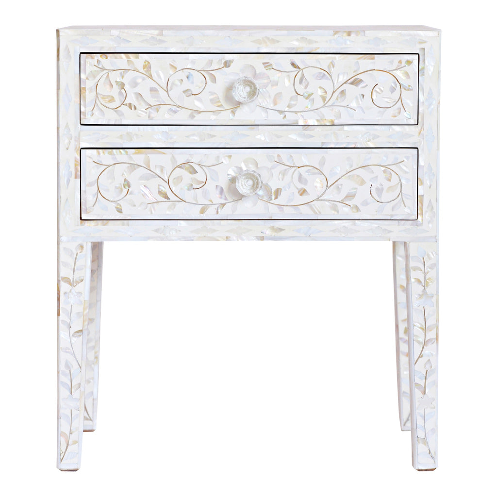 Mother Of Pearl Bedside Table White Floral Bone Inlay Home