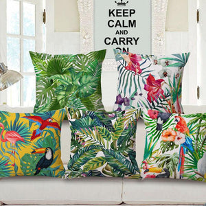 Tropical Plant Hibiscus Flower Pillow case Parrot Cushion Cover