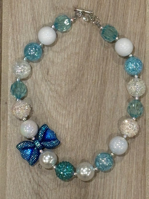 Necklace - White/Blue Bow - Crazy Cute Bowtique