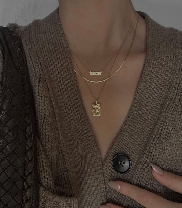 Brass Metal Monogram Lock Pendant Necklace - V — She la la