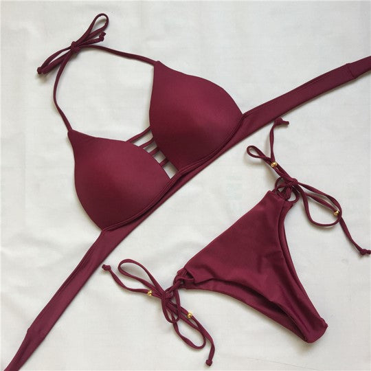 burgundy push up bikini