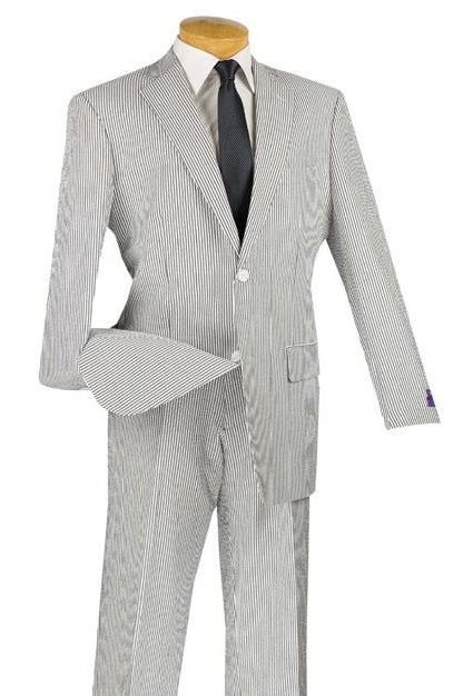 Regular Fit Summer 2 Piece Suit Striped Seersucker in Black