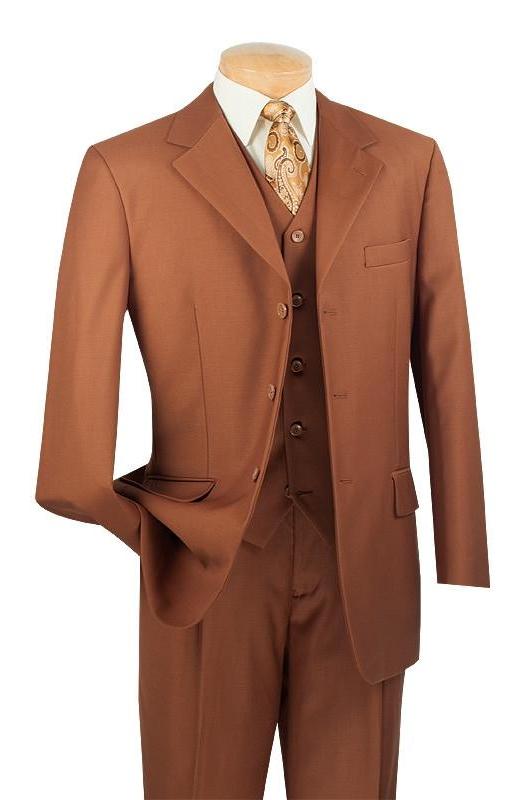 Avalon Collection - Regular Fit Men's Suit with Vest Cognac 3 Pieces ...