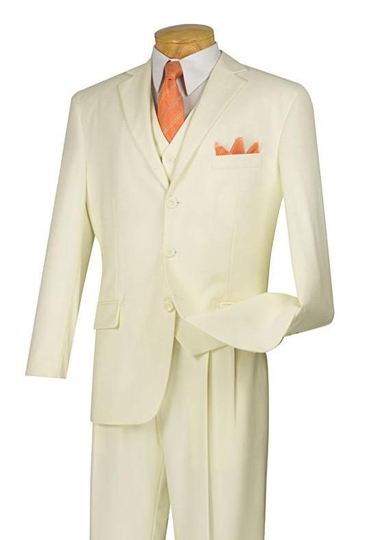 Avalon Collection - Regular Fit Men's Suit 3 Button 3 Piece Ivory