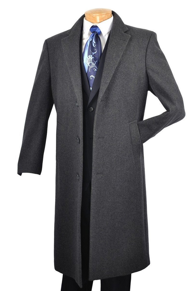Milan Collection - Winter Fall Essentials Men's Dress Top Coat 48" Long in Charcoal