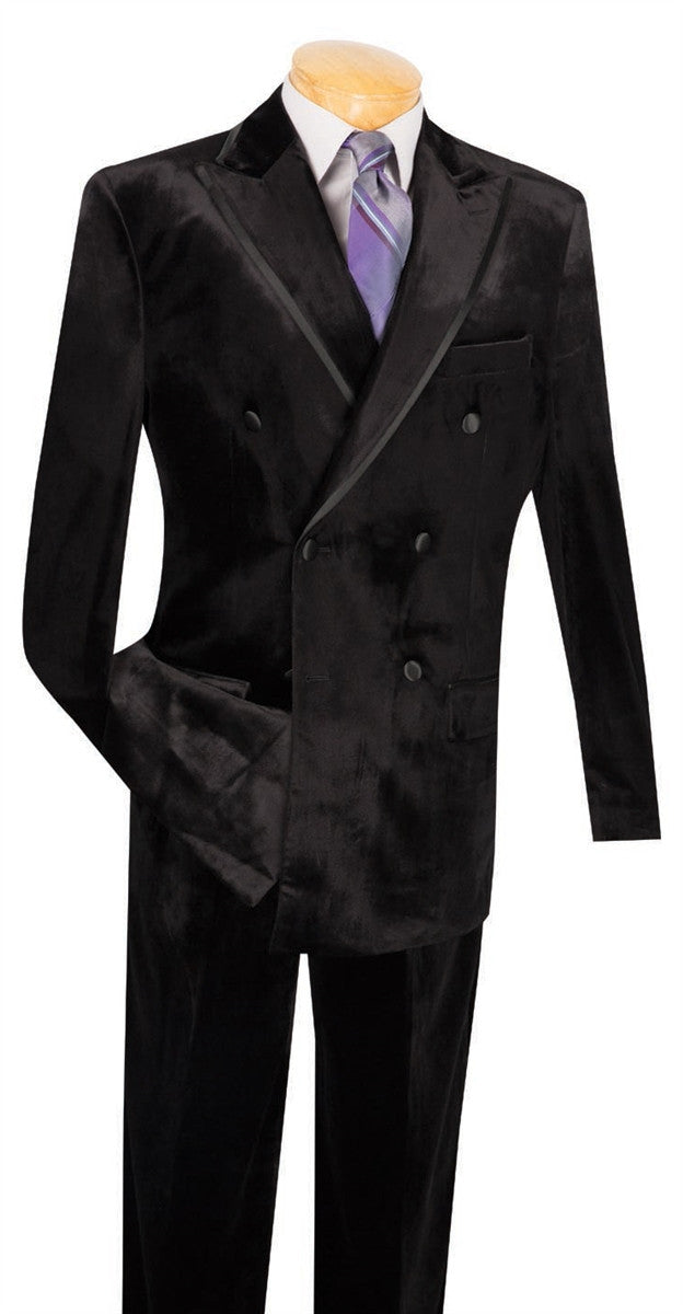 Men's Velvet Regular Fit 2 Piece Suit Double Breasted Black | Mens Fashion