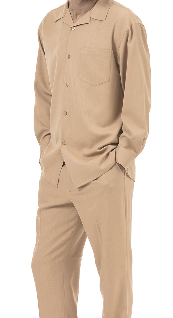 Men's 2 Piece Long Sleeve Walking Suit in Tan | Men's Fashion