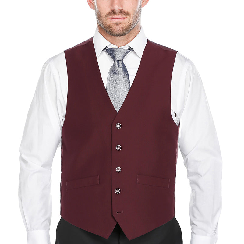 Vanderbilt Collection - Classic Dress Vest 5 Buttons Regular Fit In Burgundy  | Men's Fashion