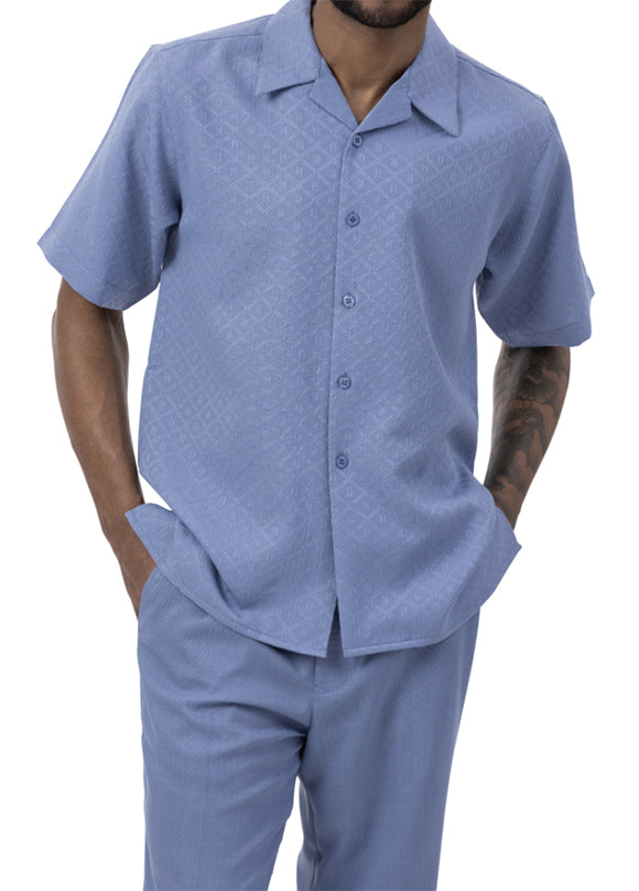 Powder Blue Diamond Tone on Tone 2 Piece Walking Suit Summer Short ...