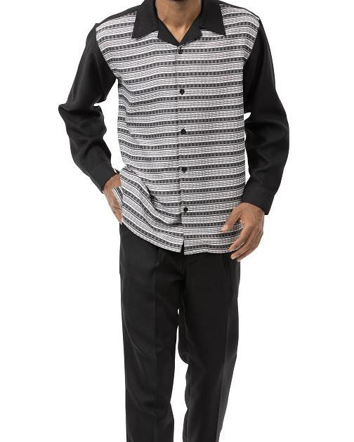 Black Tone on Tone Stripe 2 Piece Long Sleeve Walking Suit