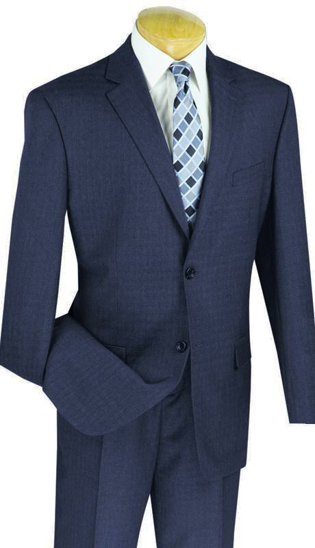 Avellino Collection - Regular Fit 2 Piece Suit Wool Blend Textured Weave in Blue