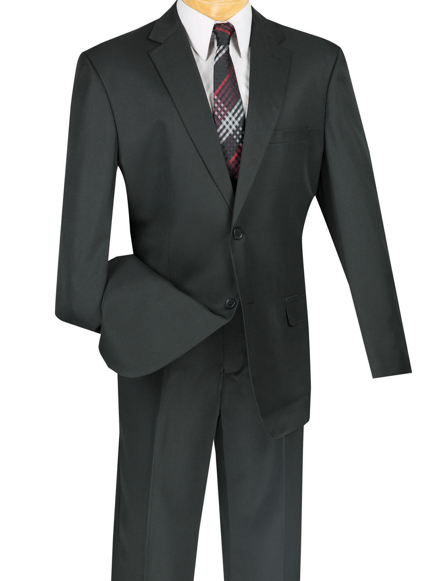 (44R, 50L) Duomo Collection - Black Men's Regular Fit Suit 2 Piece 2 Button