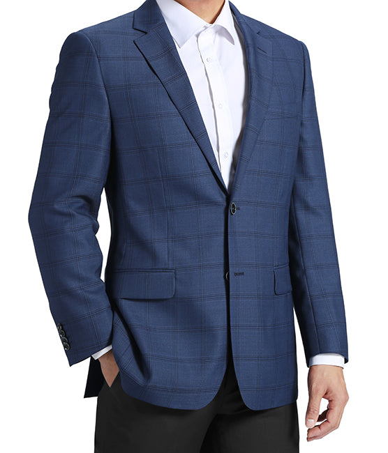 Wool Blend Regular Fit 2 Button Blazer Glen Plaid in Blue