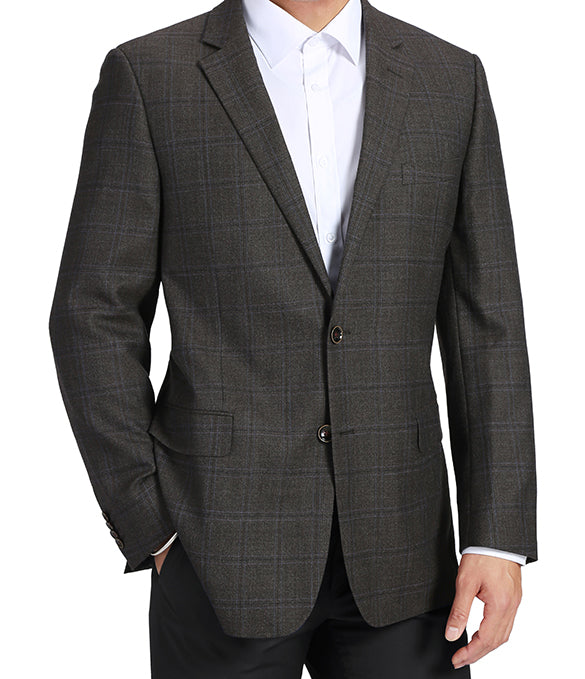 100% Wool Regular Fit 2 Button Blazer Glen Plaid in Charcoal