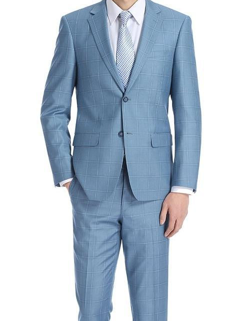 Gerace Collection - 2 Piece Glen Plaid Slim Fit Suit In Light Blue
