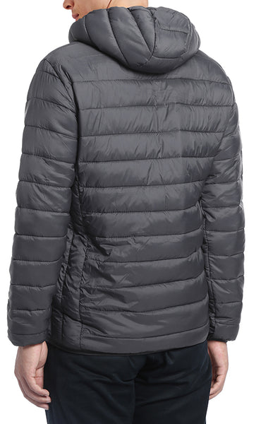 Men's Quilted Puffer Jacket with Detachable Hood in Gray | Men's Fashion
