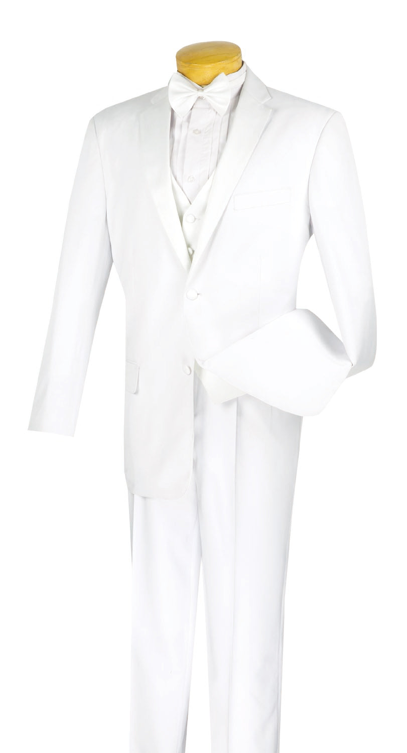 Regular Fit White Tuxedo 4 Piece with Vest and Bow Tie