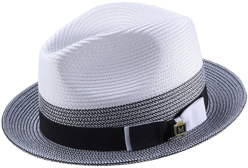 Men's Straw Fedora Two Tone Weave in Black