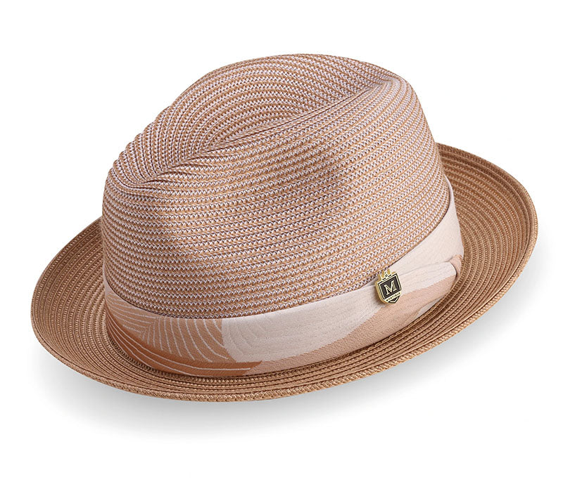 Tan Braided Tone On Tone Stingy Brim Pinch Fedora