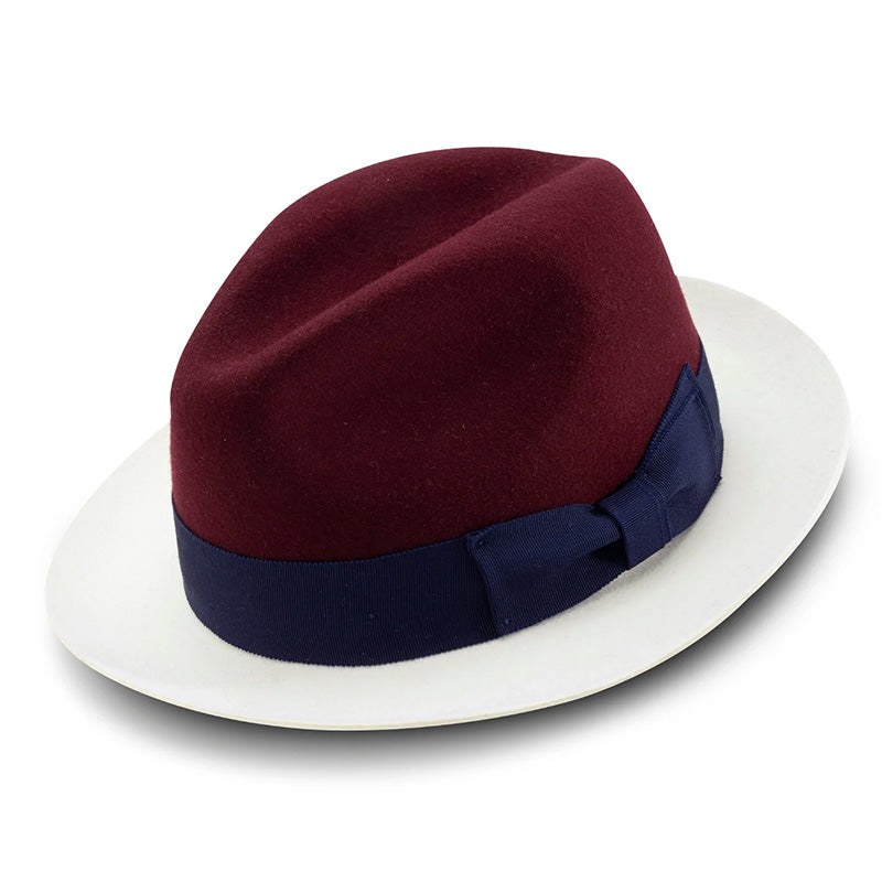Burgundy Wool Felt Hat 2 ¼" Wide White Brim