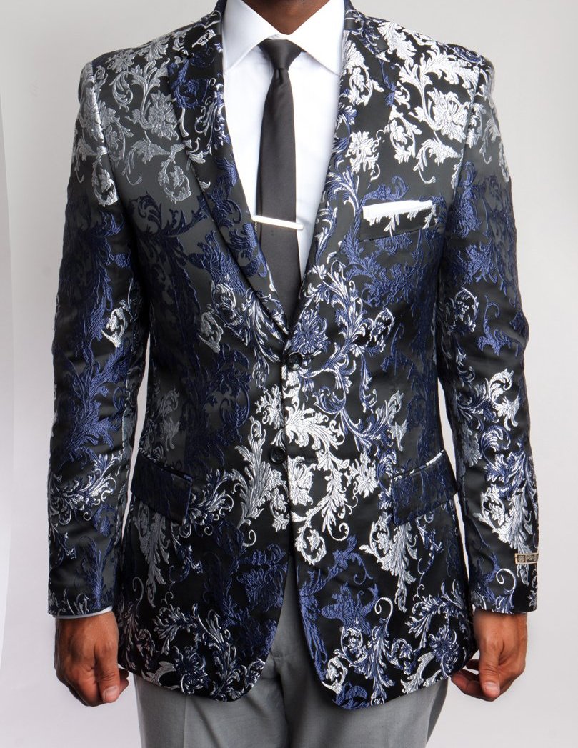 Empire Collection - Mens Modern Fit Black and Silver Floral Sports Coat ...