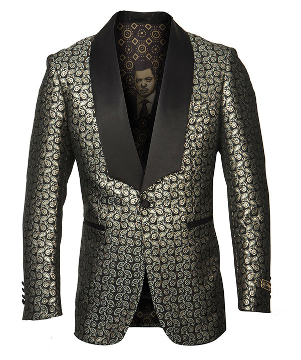 Empire Collection - Gold Paisley Pattern Shawl Collar Sports Coat Slim Fit