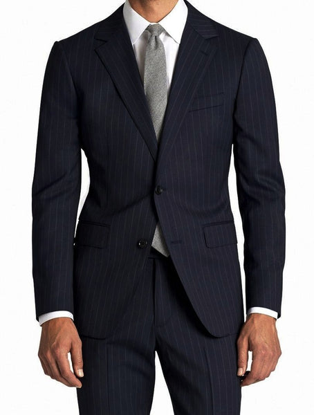 Men's Modern Fit Wool Suit Pinstripe Dark Navy | Men's Fashion