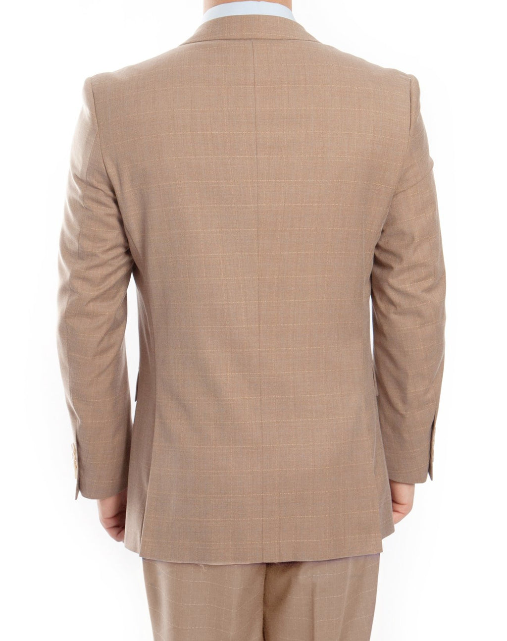 Modern Fit 3 Piece Fine Wool Suit Windowpane Tan | Men's Fashion