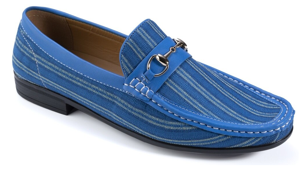 Men's Teal Striped Fashion Loafers Slip On Shoes