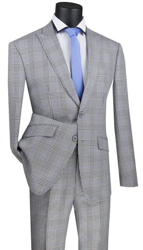 (48R) Slim Fit 2 Piece Suit Gray Glen Plaid Pattern Matching Pants ...